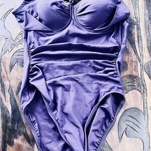 Lands' End Purple  Vintage One Piece Swimsuit with Structured Top SZ 10